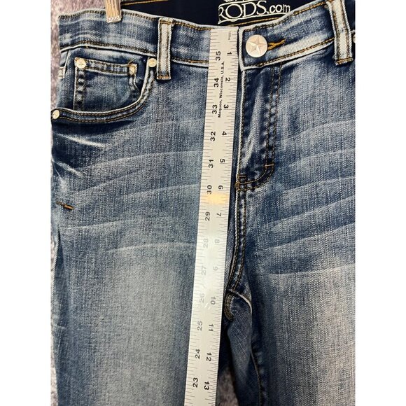 Rods.com Jeans Women 9/10 x 34 Blue Distressed Western Rodeo Embroidered Studded - Picture 5 of 13